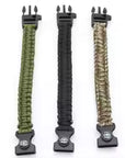 Three paracord straps with black buckles on a white background